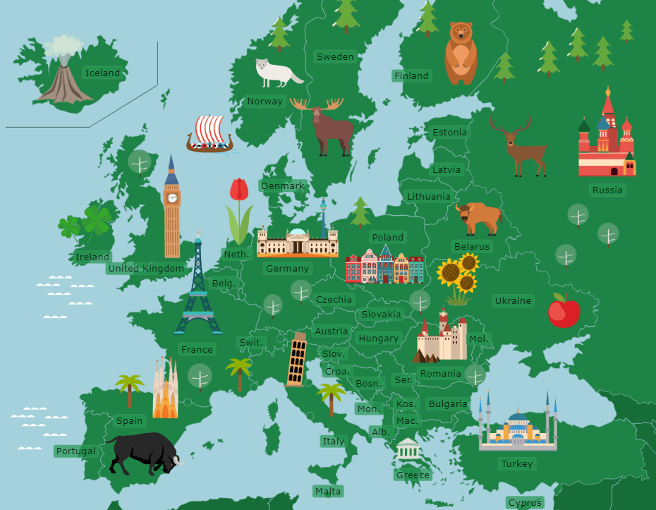 Europe Countries Cartoon Version Map Quiz Game Seterra