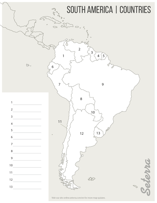 South America: Countries Printables - Seterra